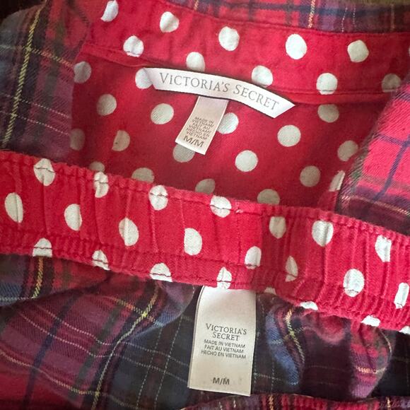 Victoria’s Secret Red Plaid Flannel Pajama Set | Christmas Sleepwear M | Eyemask - Picture 6 of 10